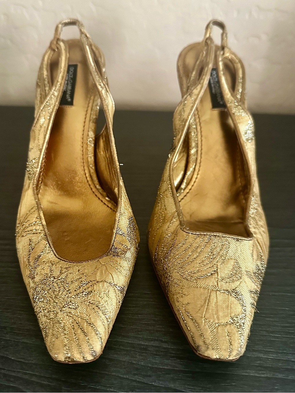 Dolce & Gabbana Gold Brocade Slingback Women's Heels Size 38.5
